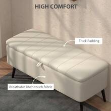 Linen-Look 92 X 31cm Storage Ottoman - Dark Brown On-Site - Cream White + Polyester - View 5