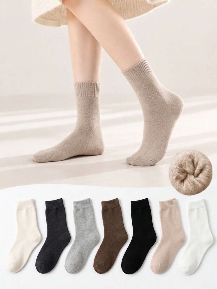 5 Pairs Solid Color Thick Warm Winter Snow Socks, Warm And Comfortable (Color Difference May Occur Due To Different Batches, Please Refer To The Actual Product) - Multicolor - View 1