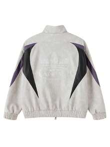 Adidas 男士運動夾克 STREET M JACKET 戶外休閒日常穿著 配色立領皮夾克 KX0814 - 淺灰 - 查看 3