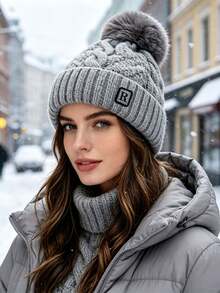 1pc Women's Autumn/Winter Pom Pom Knit Hat, Fashionable Versatile Windproof Warm Woolen Beanie, Suitable For Daily Outdoor Cold Weather Wear - Multicolor - View 9