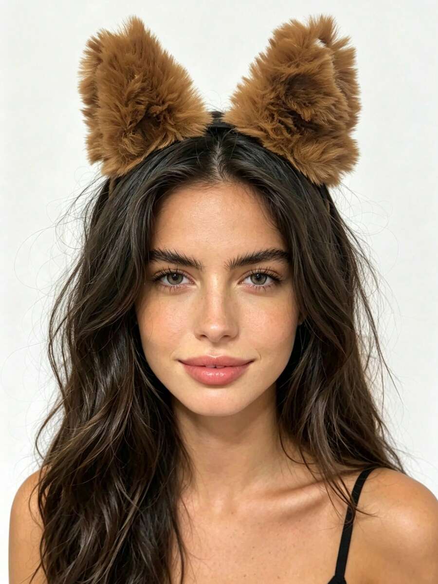 1pc Fashionable Autumn/Winter Plush Cat Ear Headband, Animal Ear Hair Accessory For Women Party Outfit - Multicolor - View 1