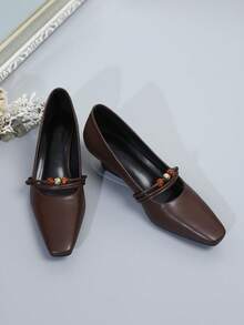 French Style Square Toe Chunky Heel Mary Jane Shoes 2026 New French Evening Shoes With Single Strap For Women - Brown - View 7