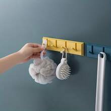 Creative No-Drill Adhesive 4-Hook Rack, Multi-Purpose Aluminum Hooks For Home Bathroom, Can Be Drilled, Shower Head Holder, Towel & Bath Ball Holder, Bathroom Kitchen Wall Door Back 4-Hook Rack, Coat Rack, Multi-Purpose Rack, White/Blue/Red/Yellow - Multicolor - View 6