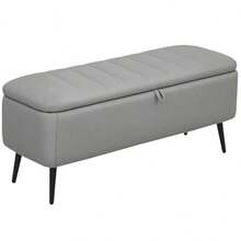 Linen-Look 92 X 31cm Storage Ottoman - White On-Site - LIGHT GREY + Polyester - View 1