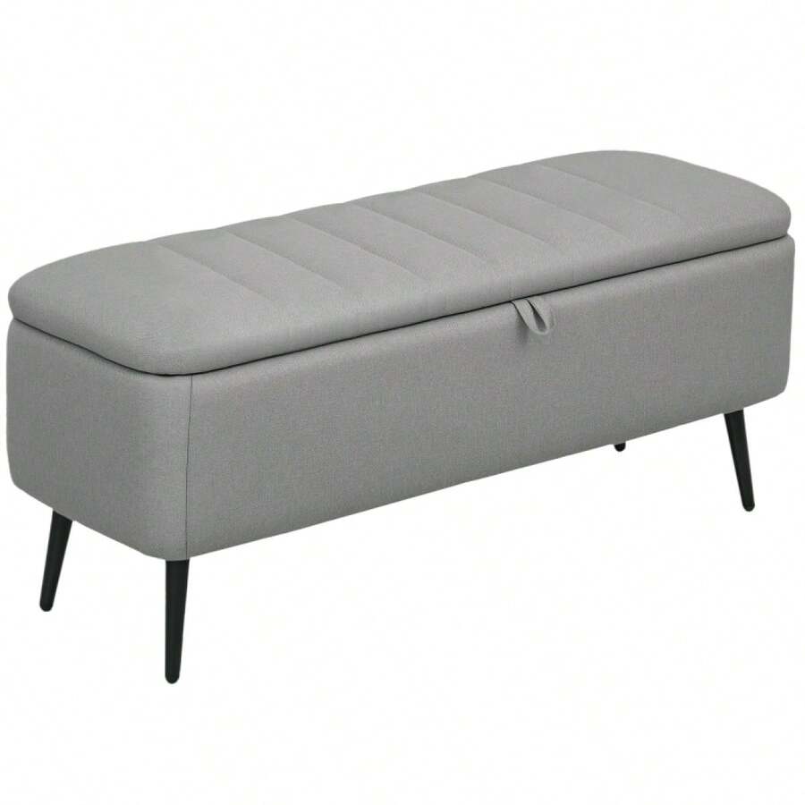 Linen-Look 92 X 31cm Storage Ottoman - White On-Site - LIGHT GREY + Polyester - View 1