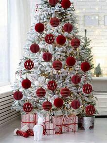 12PCS Red Plush-Texture Christmas Ornament-An Outdoor/Patio Christmas Tree Decoration Perfect For Creating A Festive "Winter Wonderland" Atmosphere; Suitable For New Year And Christmas Decor, Home And Garden Styling, And Holiday Table Settings. - Multicolor - View 10