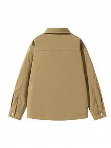 Blueprint Man 1pc Men's Khaki Lapel Jacket, Metal Snap Button Front Closure, Smooth Skin-Friendly Fabric, Lightweight And Crisp, Loose Drop Shoulder Fit, Minimalist Casual Style, Suitable For Daily Commute And Travel - Khaki - View 6