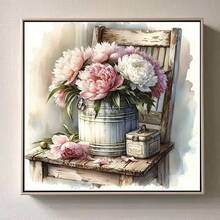 1pc 5D DIY Diamond Painting Kit For Adult Beginners, Diamond Mosaic Peony Pattern DIY Diamond Painting Chair Embroidery Bucket Decor Holiday Gift - round diamond - View 7