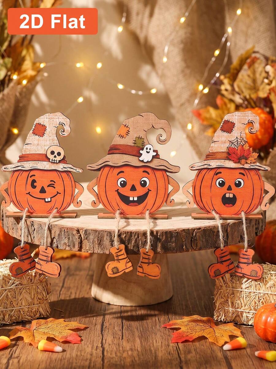 3pcs/Set 2D Autumn Pumpkin Decorative Ornaments, Halloween Tabletop Centerpiece Decor, Halloween Cabinet Decor, Halloween Party Supplies, Wall Decor, Pumpkin Design Decor, Thanksgiving Home Decor, Halloween Home Decor, Thanksgiving Gift, Autumn Decor, Autumn Gift, Pumpkin Decor