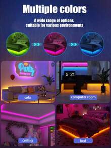 USB Light Strip With Remote Control, Can Be Used As Night Light/TV Backlight, Features Timer RGB Color Changing Function, Suitable For Bedroom, Holiday Decoration, Home Decor, Wall Decor, Halloween Christmas Party And Other Occasions. - Multicolor - View 3