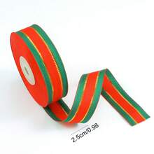 25 Yards/Roll Christmas Striped Ribbon Roll - Red Green Metallic Gold Striped Fabric Ribbon, Widths Available In 0.39 Inch, 0.59 Inch, 0.98 Inch. Suitable For DIY Gift Box Packaging, Large Wreath Bow Making, Christmas Tree Garland Decoration, Hair Accessories And Holiday Crafts. - Red and Green Ribbon - View 12
