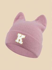 1pc Women's Bunny Ear Hat With Lettering & Cat Ears - Lightweight Warm Brimless Suitable For Winter, Christmas Thanksgiving ,Birthdays Gift - Pink - View 16