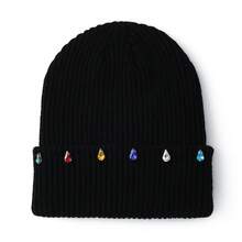 1件水滴形彩色水鑽針織帽 龐克風 秋冬時尚百搭情侶保暖帽 適合日常穿著、居家、戶外、騎單車、釣魚（水鑽顏色與位置隨機） - 多色-G - 查看 12