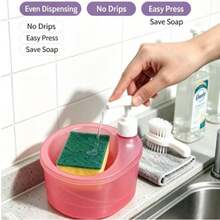 1 buah Kotak Dispenser Sabun Cuci Piring Tipe Tekan dengan Spons Pembersih, Set Wadah Penyimpanan Deterjen Dapur Multifungsi - Beraneka warna - View 4