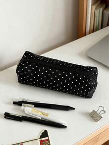 [Back To School]Polka Dot Pencil Case, Cute Minimalist Zipper Pencil Bag, Large Capacity Stationery Storage Bag, Suitable For Students, Office And Makeup Storage, Back To School Gift - Polka Dot Pencil Case - View 7