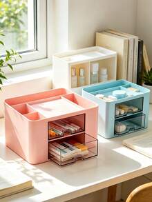 1pc Pink-Drawer-Desktop Storage Box, Cosmetic Storage Box, Desktop Organizer, Suitable For Desktop Storage, School, Home, Office Supplies Organization - Multicolor - View 2