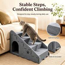 3-In-1 Multifunctional Pet Stairs, 4-Step Ladder, Detachable Dog Stairs, Can Be Used As Cat Bed, Cat Scratching Board, Etc., 4-Layer Ramp, Durable And Stable Felt Material - Grey - View 5