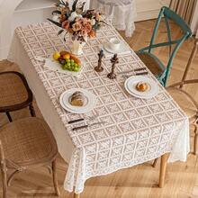 1pc Floral Pattern Lace Tablecloth, Bohemian Hollow Elegant Palace Style Polyester Dining Sofa Piano Decorative Tablecloth, Multiple Sizes Available - White - View 3