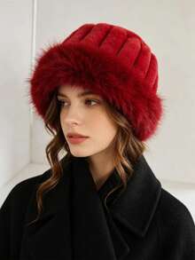 1pc Faux Mink Fur Ribbed Bucket Hat For Women, Winter Warm Ear Protection Fashion Hat, Thickened Cold-Proof Hat, Suitable For Autumn/Winter Seasonal Wear, Fashionable New Style - Vertical Stripe Style - View 12