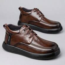 Sepatu Kulit Slip-On Mid-Top Gaya Inggris untuk Pria, Sepatu Bot Ankle Sol Tebal Kulit Halus untuk Menambah Tinggi Badan, Cocok untuk Perjalanan Sehari-hari - Coklat - View 5