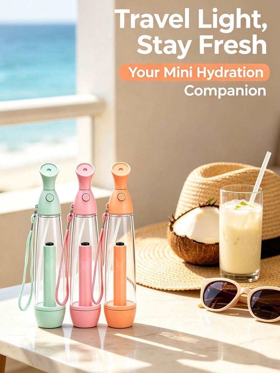Portable Manual Press Facial Mist Spray Bottle, Compact Travel Handheld Refillable Sprayer With Lanyard, Essential For Summer Facial Hydration - Multicolor - View 1