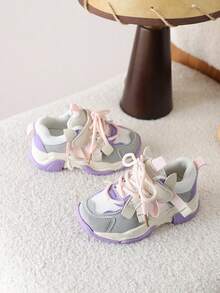 1 Pair New Mesh Breathable Kids Chunky Sneakers, Boys Soft Sole Casual Running Shoes - Purple - View 3