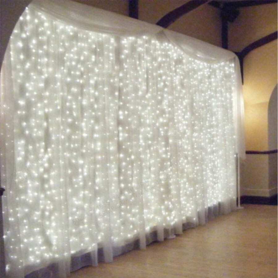 A Set Of 300 LED Curtain Lights For Christmas Decoration, Featuring 8 Lighting Modes And A Remote Control. These Usb-Powered Fairy Lights Are Perfect For Weddings, Parties, Valentine'S Day, Ramadan, Eid Al-Fitr, Eid Al-Adha - USB Curtain Lights - View 1