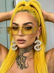 1 Pair Y2K Style Fashion Glasses, Women's Fashion Accessory, Suitable For Streetwear, Photography, Beach Travel, Back To School Season Essential, Rimmed Design - Yellow - View 3