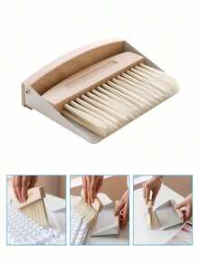 Portable Mini Dustpan And Broom Set - Multi-Function Wooden Handle Cleaning Brush Set, Suitable For Desktops, Keyboards And Narrow Gaps - Clean Damage-Free, Convenient To Use - Mini Dustpan and Brush Set - View 2