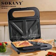 SOKANY 08121 Máquina de Sándwiches/Desayuno, 750W, Calentamiento Doble Cara, LED, 4 Placas Antiadherentes, Fácil de Limpiar, Base Antideslizante, Mango Resistente al Calor, Adecuado para Sándwiches Caseros, Modelo Esencial - Enchufe UK(220-240V) - Ver 1
