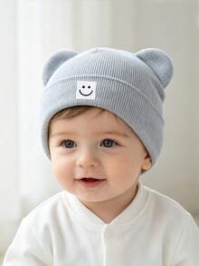 1PC Cute Cartoon Teddy Bear Ear Wool Knitted Hat With Smiling Face Pattern, Pullover Hat For Autumn And Winter, Baby Hat - Multicolor - View 4