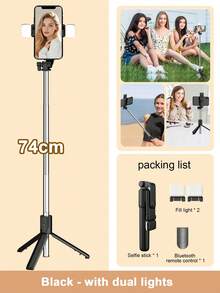 66.9" Extendable Wireless Remote Control Selfie Stick With LED Fill Light, Foldable Phone Tripod, Compatible With IOS And Android Smartphones, Suitable For Live Streaming, Makeup, Parties, Summer Vacation, Travel, Outdoor Activities - Multicolor - View 20