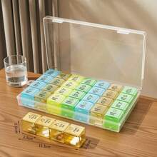 1pc Colorful 7-Day Large Capacity Pill Organizer, Portable Weekly Morning/Noon/Evening 28-Compartment Pill Box, Travel Pill Case - Multicolor - View 4