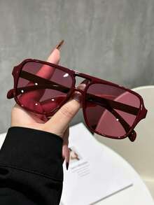 1pc Women's Plastic Square Fashion Glasses, Large Frame Casual Eyewear For Beach Vacations And Daily Wear - Multicolor - View 5