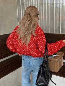 Women's Red Polka Dot Cropped Jacket Casual Elegant Street Fashion Korean Style - Red - View 6