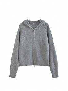 Korean Style Slouchy Wave Pattern Double Zipper Hooded Sweater Jacket Women's Autumn/Winter New Casual Versatile Top - Grey - View 2