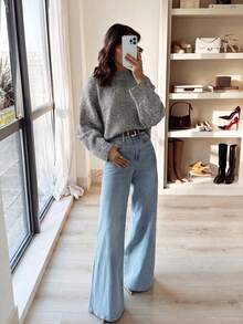 Buckwheat Color Round Neck Pullover Casual Knit Sweater For Women - Buckwheat - View 2