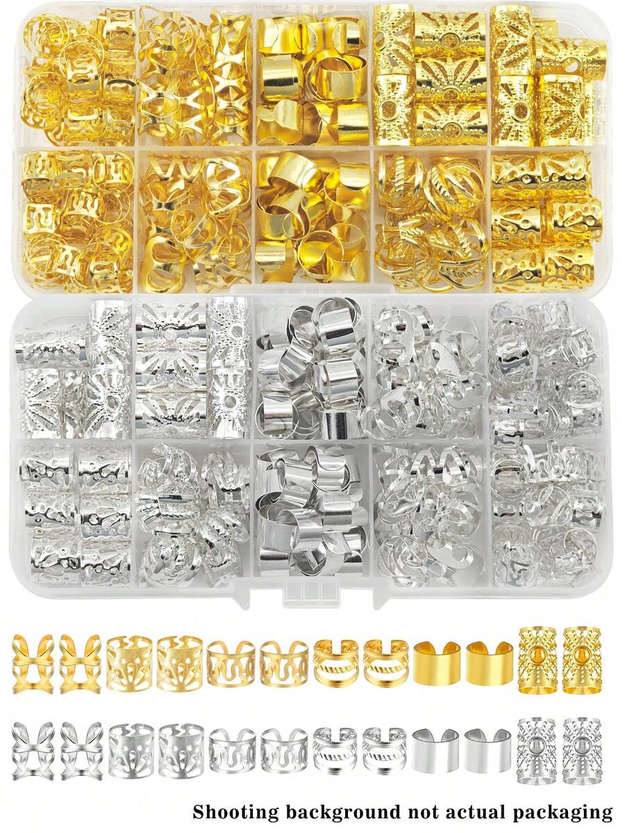 120件組髮飾珠髮箍 編髮環 髮飾吊飾 可調節金屬編髮配件 適用於Locs與辮髮