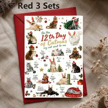 1/3 Sets Funny Cat Christmas Greeting Card, 12 Days Of Catmas Illustration Design, For Cat Lovers Friends Family, Suitable For Christmas Party Holiday Season Gift Giving - A - View 8