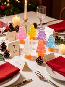 5/1pc Mini Resin Glow-In-The-Dark Christmas Trees Figurines,Glow In Dark Effect, 8 Colors For Fairy Garden And DIY Landscape Decor, For Desktop Gifts And Crafts,Christmas Decorations, Christmas Home Decorations, Miniature Flower Pot Decorations - Multicolor - View 6