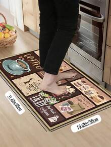 SANJIANGDI 1pc Retro Coffee Collage Kitchen Rug Pattern Kitchen Mat, 0.6mm Crystal Velvet Soft And Machine Washable.Suitable For Kitchen,Corridors, Bathrooms, Living Rooms, Outdoor Door Mats, And Toilets. Useable Throughout The Year And For Various Holidays. - Multicolor - View 11