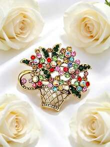 1pc Colorful Exaggerated Flower Basket Brooch, Vintage Elegant Brooch Pin, Unisex, Suitable For Ceremonies, Parties, Daily Wear, Classic Lapel Accessory - Multicolor - View 11