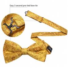 4Pcs Men Yellow Tropical‑Plant Jacquard Bow Tie Pocket Square Cufflinks Brooch Set For Wedding Business Party - Yellow - View 3