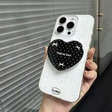 Black Heart-Shaped Phone Push-Pull Stand, Heart-Shaped Magnetic Phone Holder, Adhesive And Magnetic Options, Phone Desktop Stand - Black - View 2