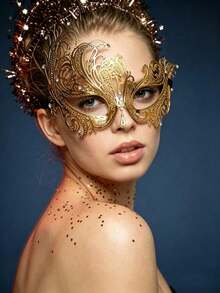 1pc Rhinestone Swan Makeup Mask, Hollow Metal Venetian Half Face Mask, Suitable For Women, Available In Black And Gold Colors, Perfect For Halloween, Carnival And Party Use - Multicolor - View 4