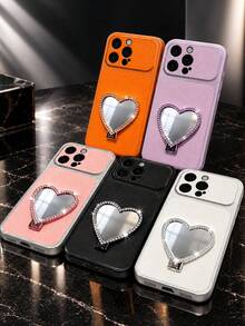 MewTrek Casing Ponsel Kulit PU Tekstur Leci Mewah untuk Wanita, Stand Cermin Hati Berlian Imitasi 2-in-1, Bukaan Lensa Besar, Pelindung Anti Guncangan dan Anti Jatuh yang Melindungi Seluruh Tubuh, Cocok untuk iPhone, Galaxy, Honor, Reno, MOTO - Berwarna merah muda - View 7