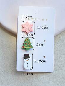3 pares 1 tarjeta Pendientes de acrílico para mujer con estampado de copos de nieve rosa, árbol de Navidad y muñeco de nieve, textura de arcilla, lindos y elegantes para fiesta navideña - Multicolor - Ver 5