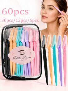 60pcs/30pcs/12pcs/6pcs Eyebrow Shaving Set Designed For Women And Men, Includes Waterproof Storage Bag, Eyebrow Trimmer With Dust Cover For Trimming And Shaping Beautiful Eyebrows, Facial Hair Removal Razor, Washable And Reusable, Suitable For Facial And Body Hair Removal, Essential Tool For Hair Salon, Makeup And Beauty Industry And Daily Use, Beauty And Travel Accessory. - Multicolor - View 1