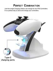 1pc DualSense Controller Charging Dock, Dual Type-C Interface, Fast Charging Stand With Protection Chip And LED Indicator, Compatible With PlayStation 5 Controller, Portable Sync Charging Station - View 9