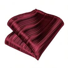 Burgundy Solid Color Fine Striped Men's Tie, Pocket Square, Cufflinks, Tie Clip 4-Piece Set, Business Banquet Formal Dress Accessories Set - Red - View 5